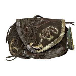 VTG Nas Bag Crossbody Purse Brown Y2K 2000s Synthetic Leather Gold Metallic 912C